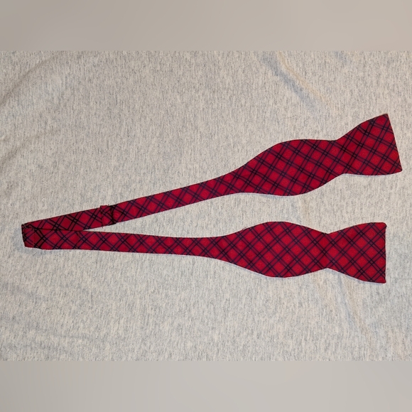 beau ties Other - Beau Ties Of Vermont Adjustable Silk Bow Tie Red Black Stripe Check Silk USA